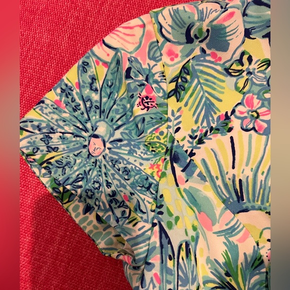 Lilly Pulitzer shift dress short sleeve blue and pink floral with cording - Picture 6 of 12